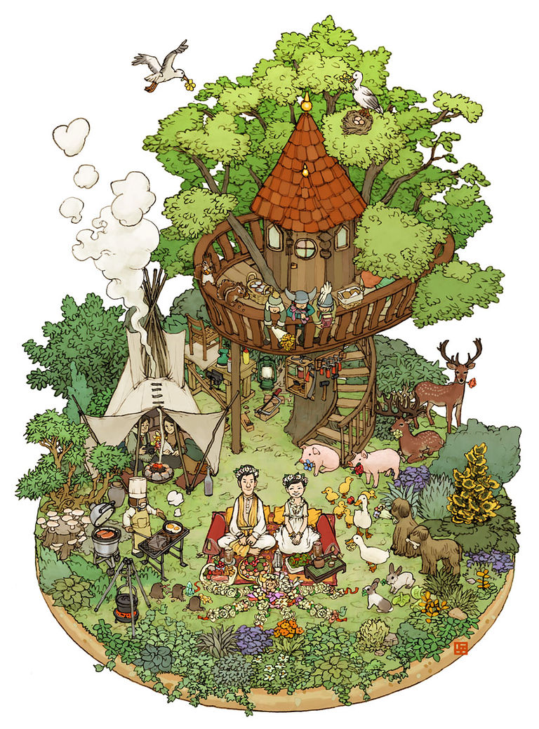 Drawings of Vignettes - A Miniature World. drawings, miniature, pixiv, vignettes, world 3 Drawings of Vignettes - A Miniature World.