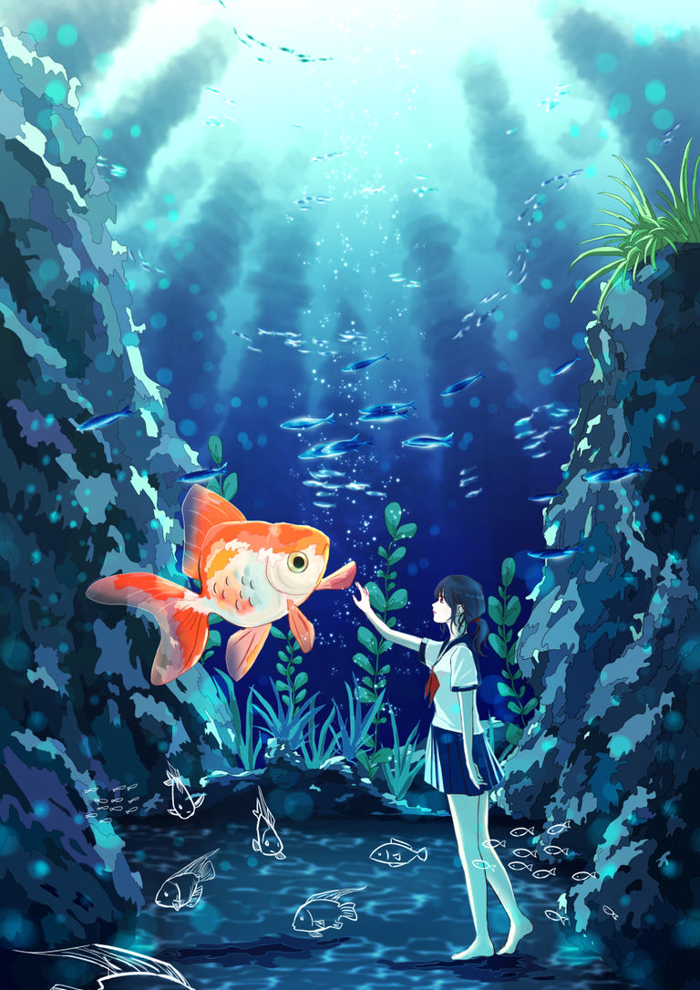 Drawings of Goldfish - Swimming with Grace. drawings, goldfish, grace, pixiv, swimming 16 Drawings of Goldfish - Swimming with Grace.