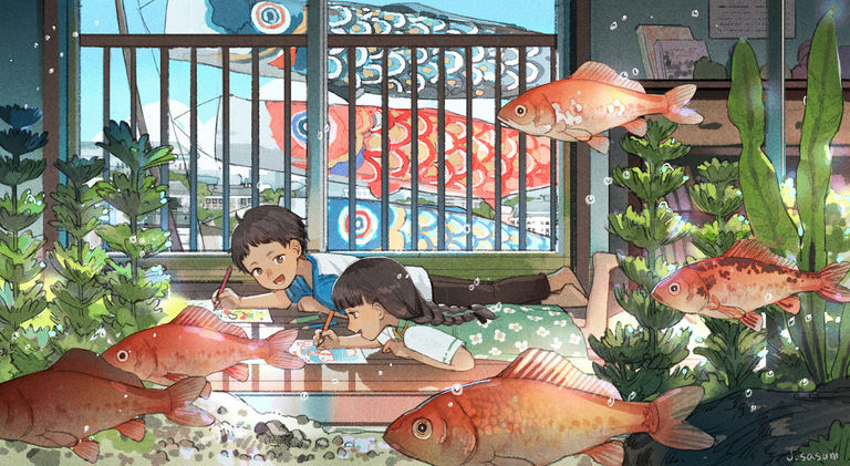 Drawings of Goldfish - Swimming with Grace. drawings, goldfish, grace, pixiv, swimming 9 Drawings of Goldfish - Swimming with Grace.